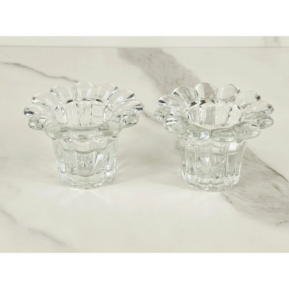 Borgonovo Candleholder Candlestick Flower Shaped Clear Glass Art Decor Italy x2 - Picture 1 of 13